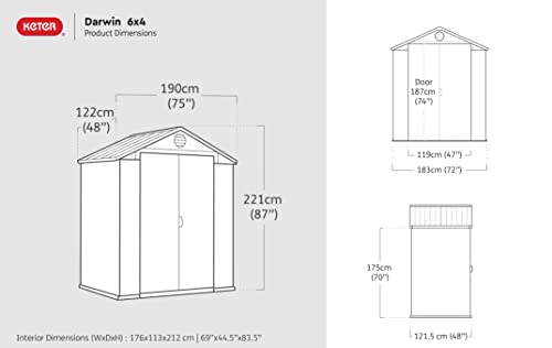 Darwin Outdoor Apex Double Door Garden Storage Shed 6x4 ft – Brown Wood Look, Fade Free, All-Weather Resistant, Safe & Secure