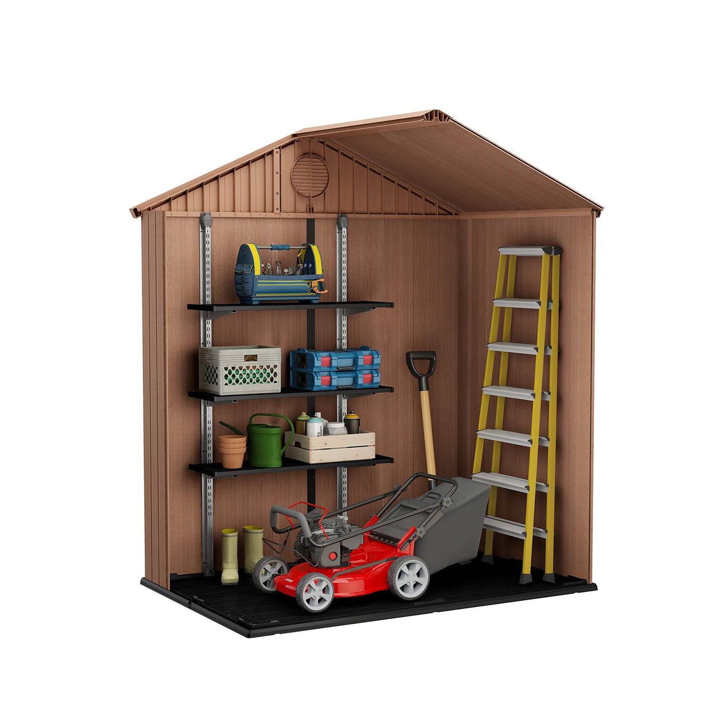 Darwin Outdoor Apex Double Door Garden Storage Shed 6x4 ft – Brown Wood Look, Fade Free, All-Weather Resistant, Safe & Secure