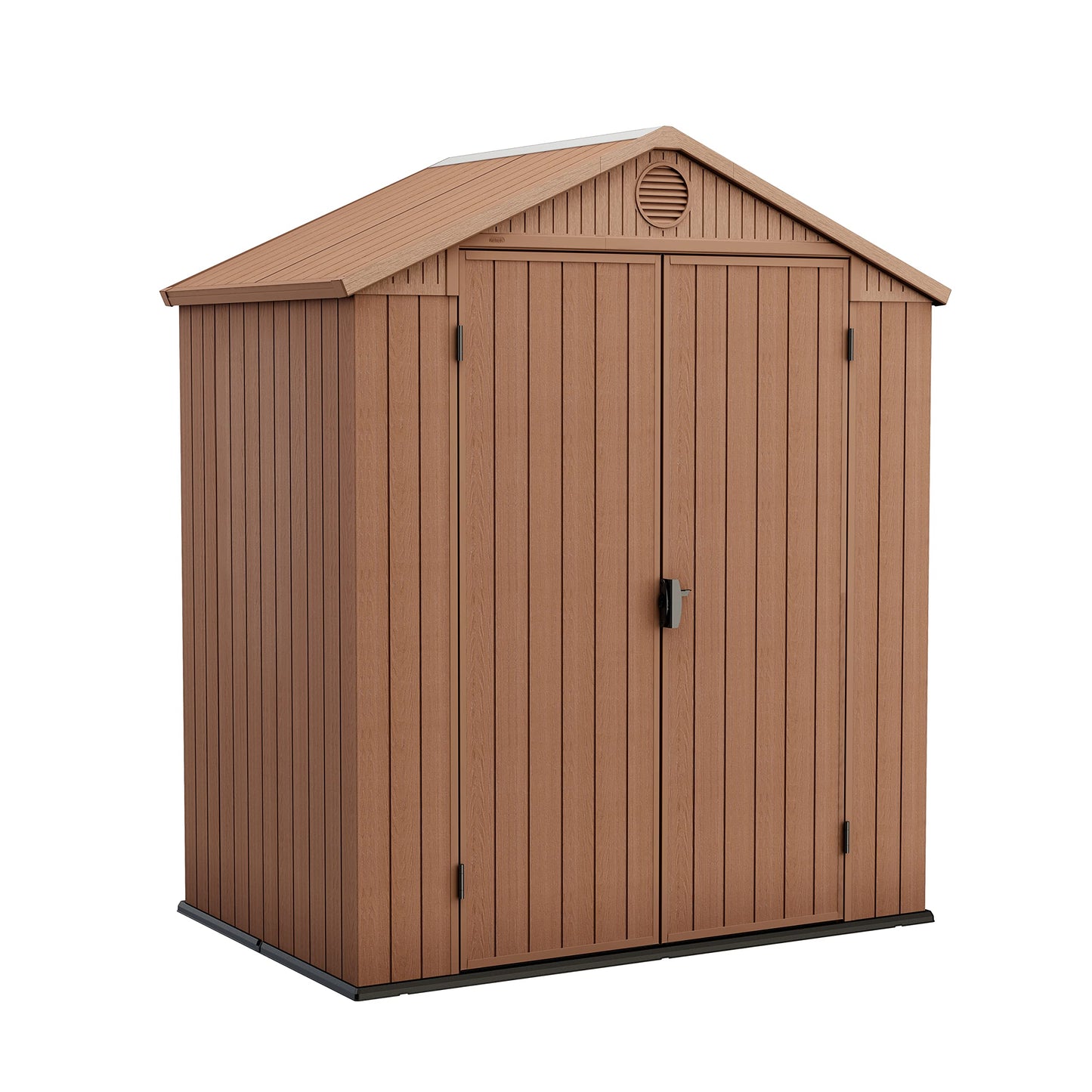 Darwin Outdoor Apex Double Door Garden Storage Shed 6x4 ft – Brown Wood Look, Fade Free, All-Weather Resistant, Safe & Secure